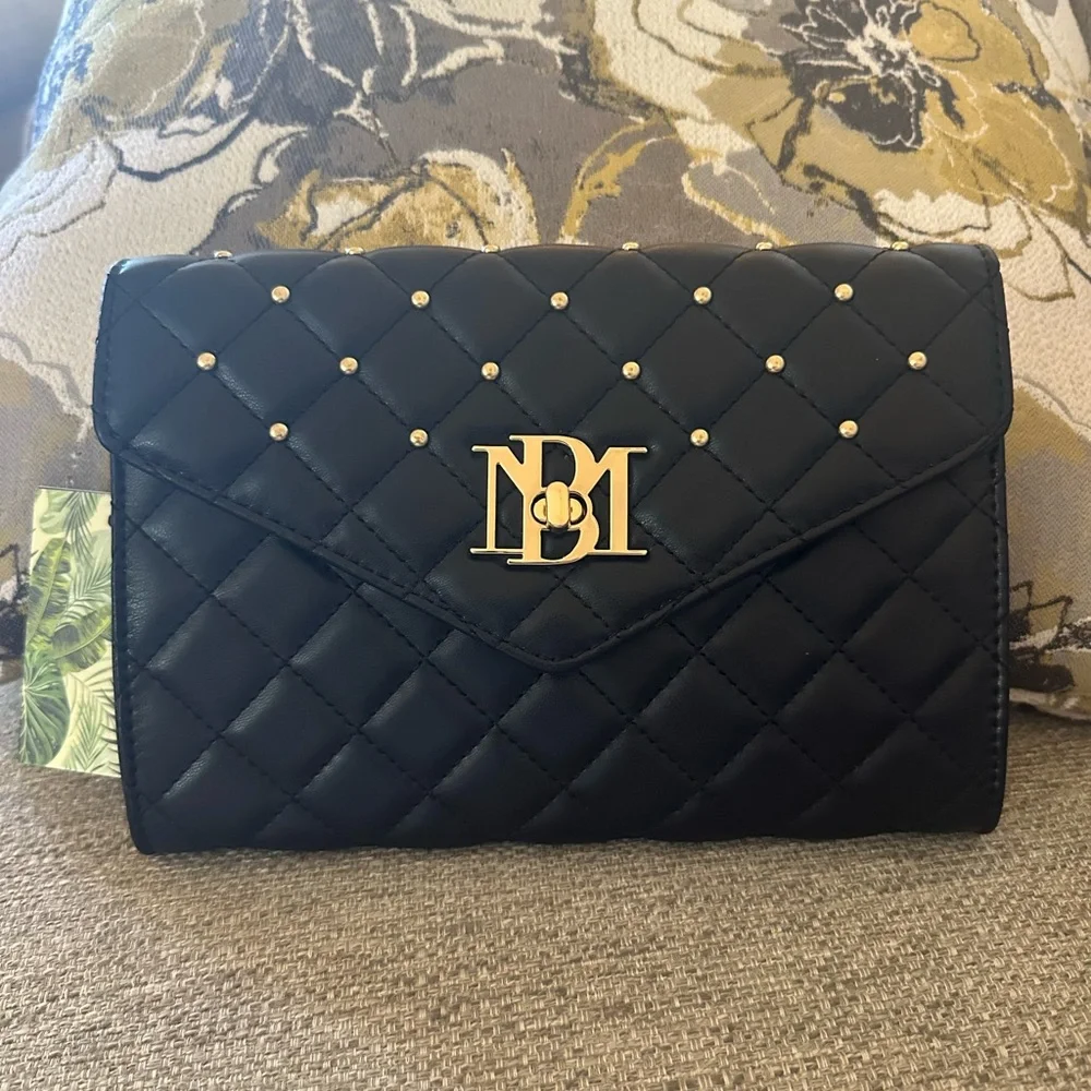 Badgley Mischka Black Diamond Quilted Convertible Crossbody Wallet Built-In NWT